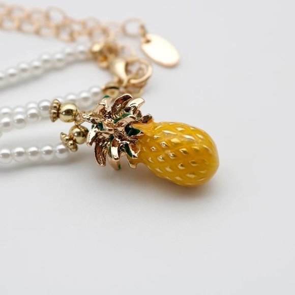 * 50% OFF! Pineapple & Pearl necklace golden beaded pearls boho chic beach - Picture 4 of 8